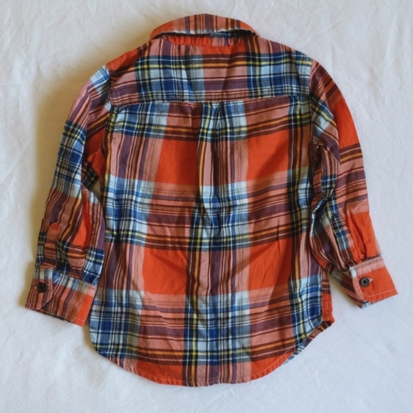 babyGap orange & blue plaid cotton button down shirt 3T toddler boys - Picture 8 of 8